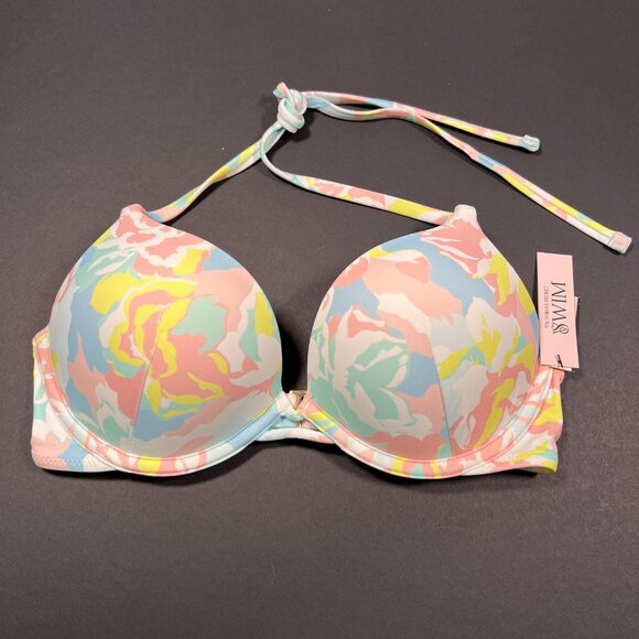 Victoria Secret 32C S Bombshell Push Up Bikini Brazilian Set Blue Pink Pastel - Picture 8 of 11